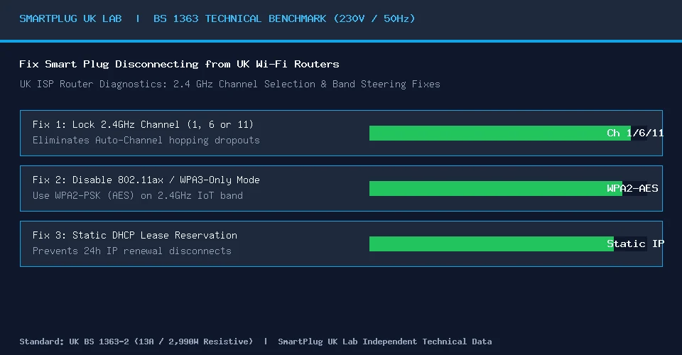 Diagram of UK broadband router 2.4 GHz channel optimization for smart plugs on BT, Sky and Virgin hubs